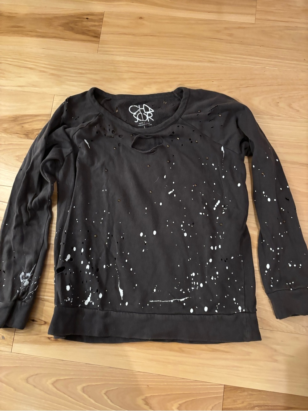 Chaser Black Long Sleeve Crewneck with White Paint Splatter